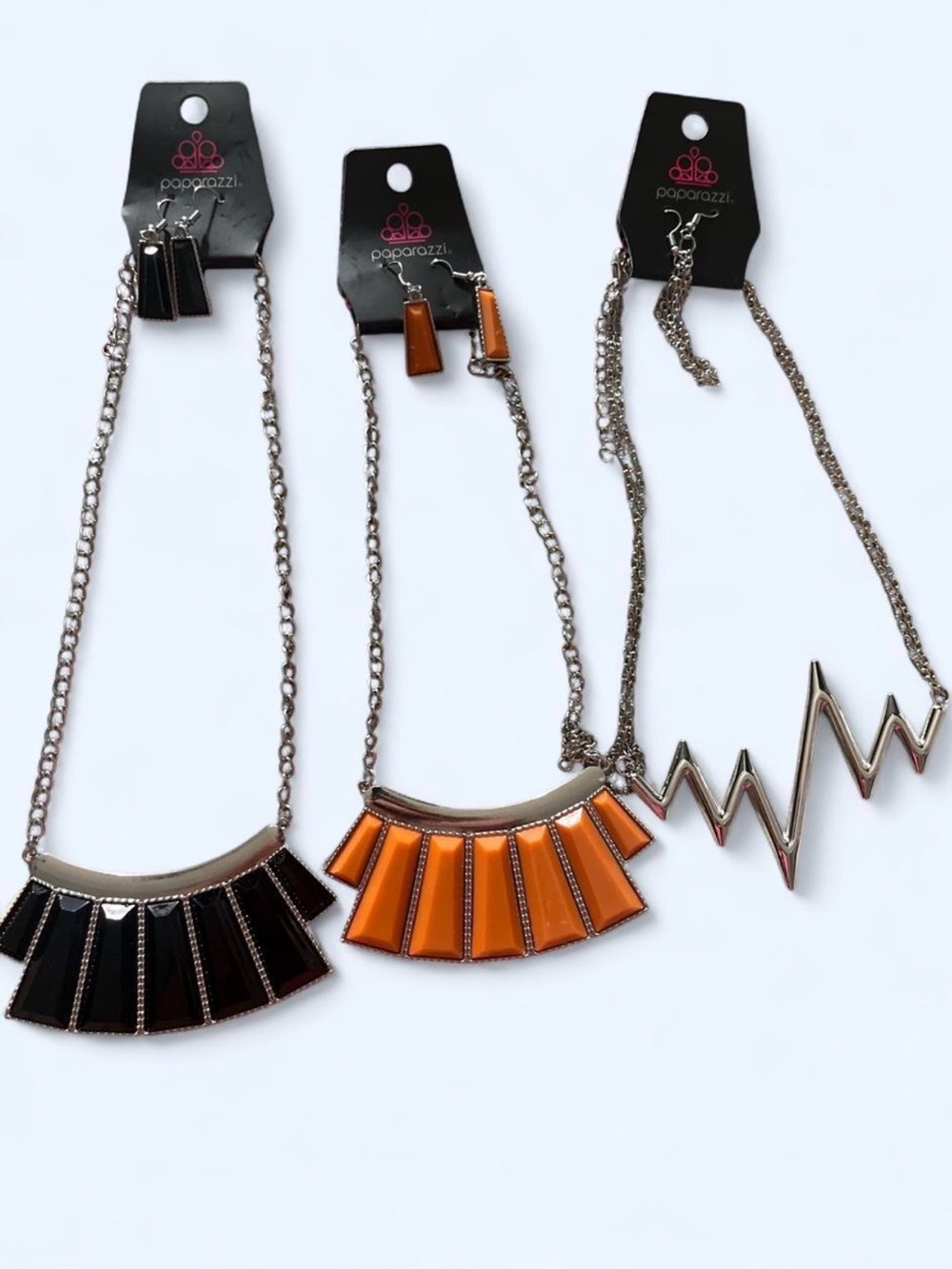 paparazzi Black and Orange Geometric Statement Necklace Set